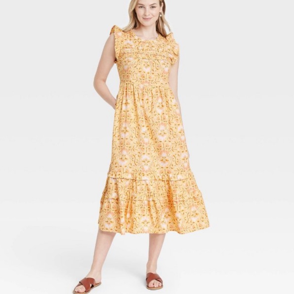 ☀️NEW Floral Print Ruffle Sleeveless Dress L